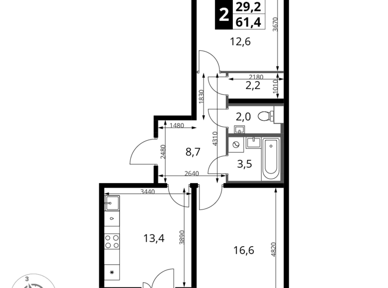 Wohnung 2 zimmer 61 m² Leninsky District, Russland