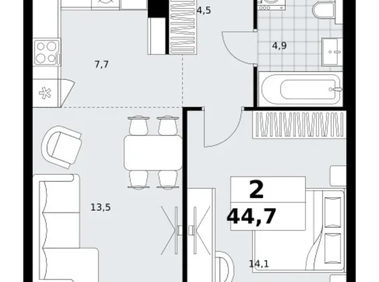 Apartamento 2 habitaciones 45 m² Kommunarka, Rusia