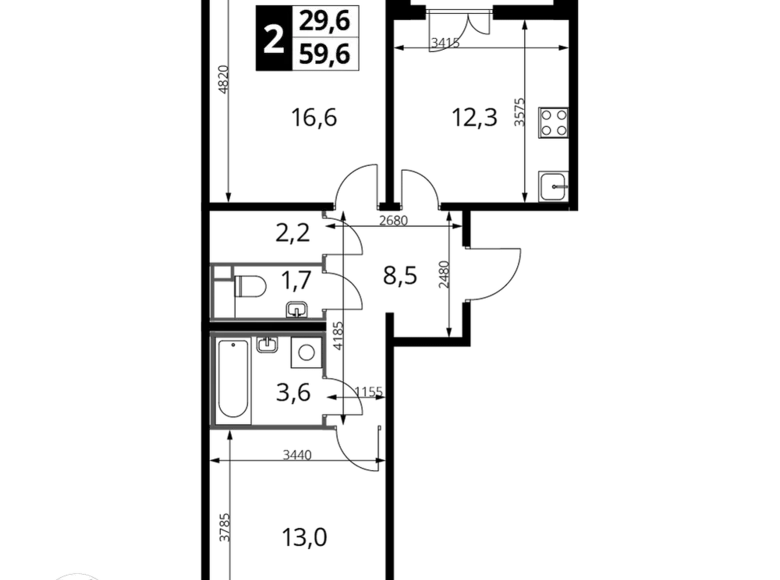 Wohnung 2 zimmer 59 m² Ljuberzy, Russland