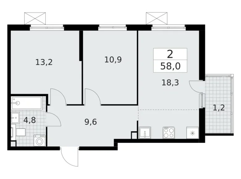 2 room apartment 58 m² Krasnoye Selo, Russia