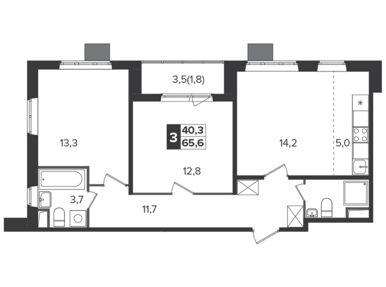 Квартира 3 комнаты 65 м² Ленинский городской округ, Россия