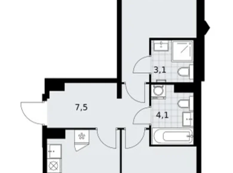 2 room apartment 59 m² Troitsk, Russia