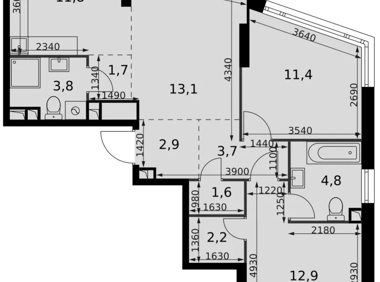 3 room apartment 70 m² Moscow, Russia