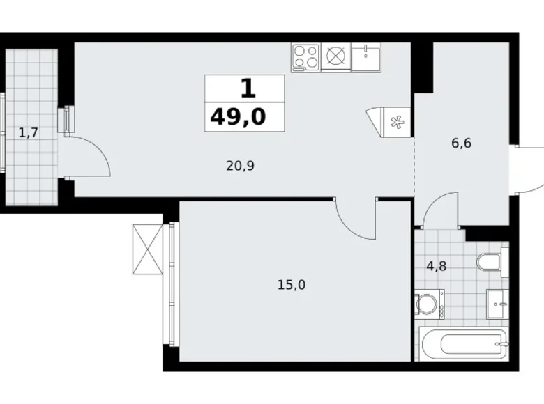 Wohnung 1 zimmer 49 m² Troizk, Russland