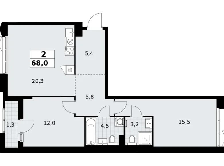 Wohnung 2 zimmer 68 m² Troizk, Russland
