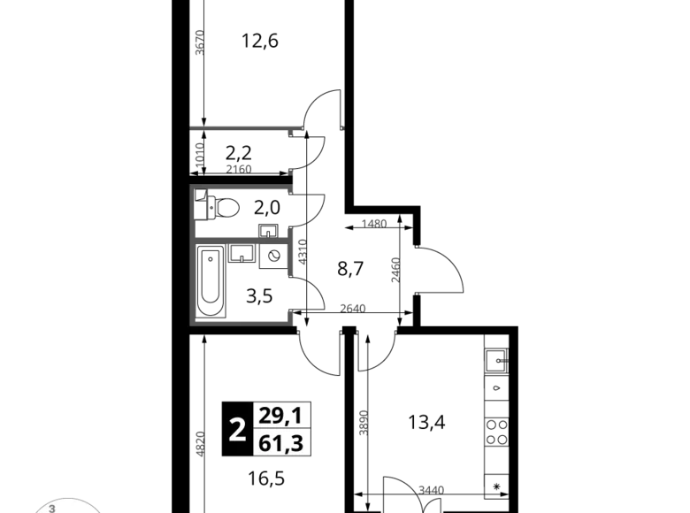 Wohnung 2 zimmer 61 m² Leninsky District, Russland
