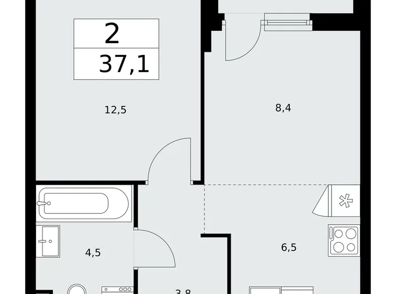 2 room apartment 37 m² Kommunarka, Russia