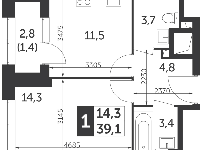 Mieszkanie 1 pokój 39 m² Moskwa, Rosja