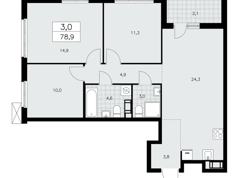 3 room apartment 79 m² Krasnoye Selo, Russia