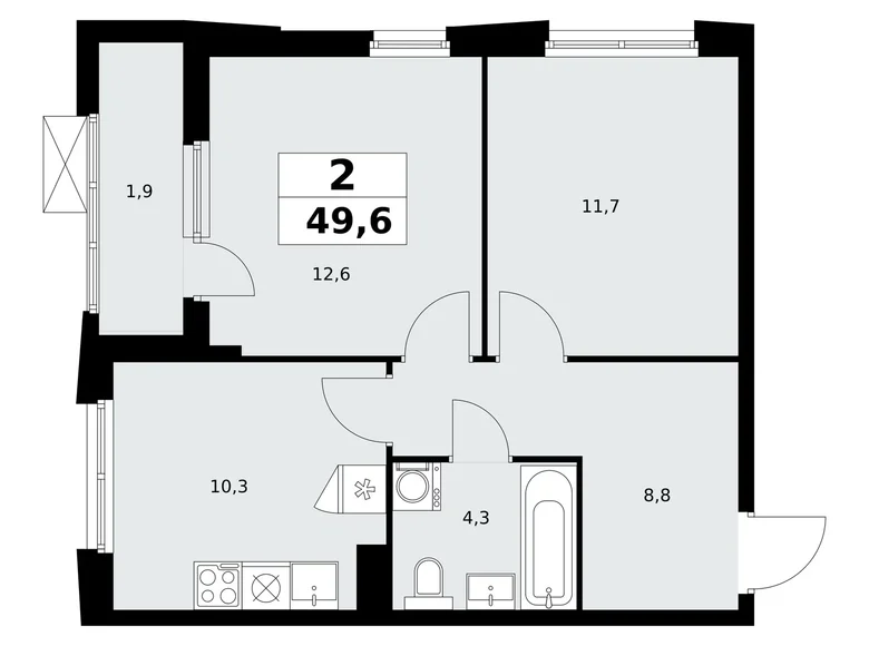 2 room apartment 50 m² Kommunarka, Russia