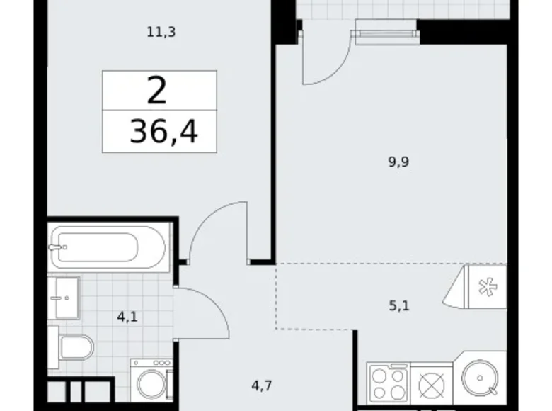 Квартира 2 комнаты 36 м² район Внуково, Россия