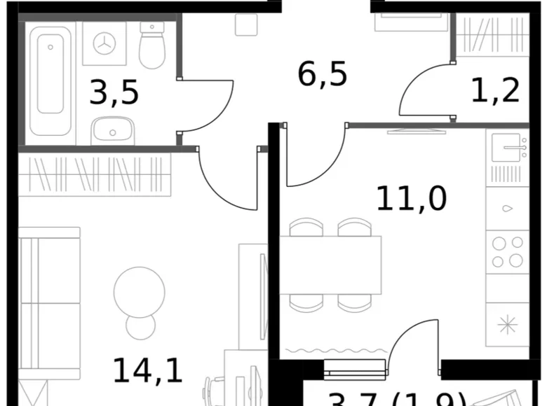 Wohnung 1 zimmer 38 m² Moskau, Russland