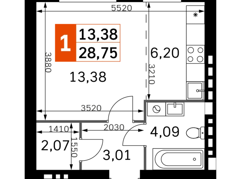 Studio 1 zimmer 29 m² Rajon Odinzowo, Russland