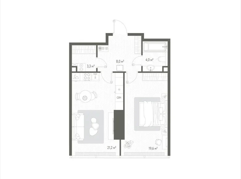 1 room apartment 56 m² Russia, Russia