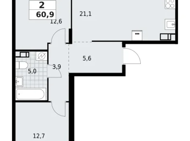 Квартира 2 комнаты 61 м² Красное Село, Россия