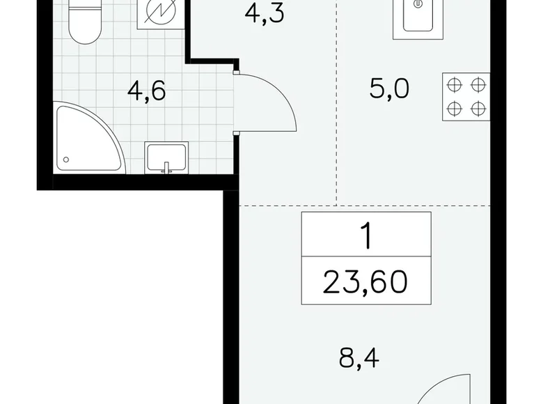 1 room apartment 24 m² Moscow, Russia