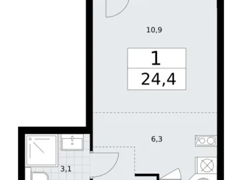 Квартира 1 комната 24 м² район Внуково, Россия
