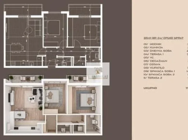 2 bedroom apartment 80 m² Podgorica, Montenegro