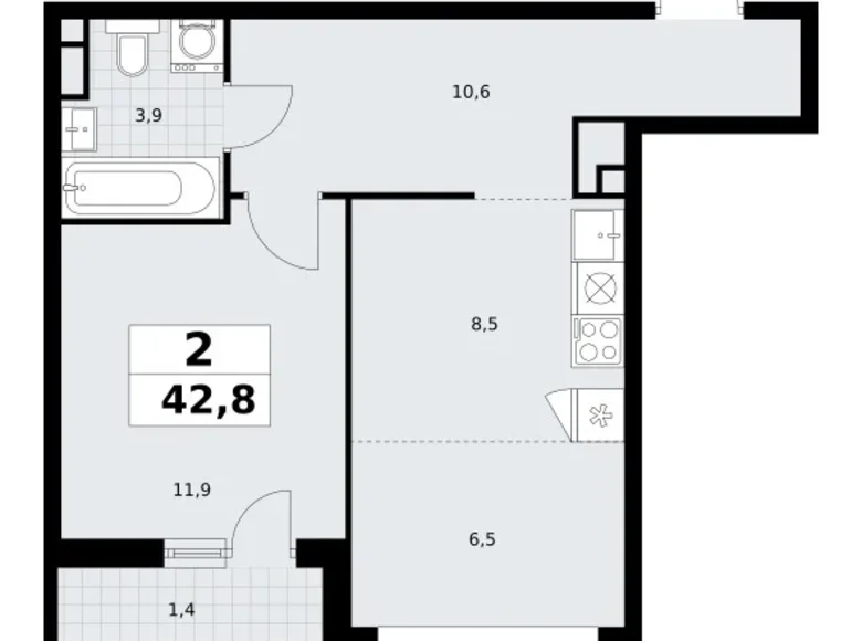Apartamento 2 habitaciones 43 m² Vnukovo, Rusia