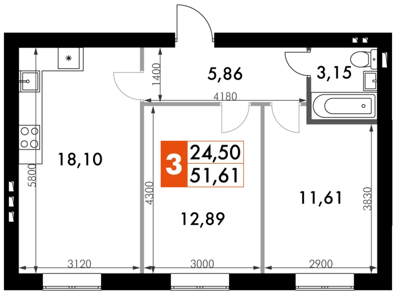 Apartamento 2 habitaciones 52 m² Aprelevka, Rusia