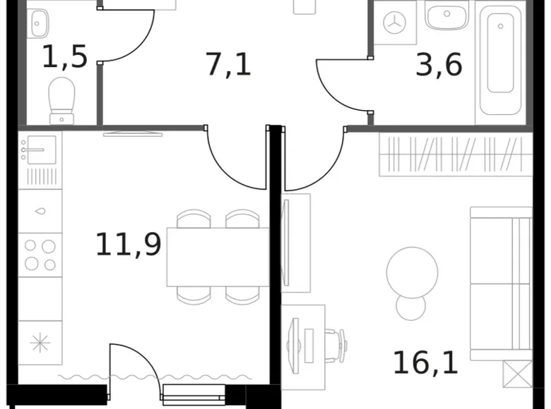 1 room apartment 42 m² Moscow, Russia