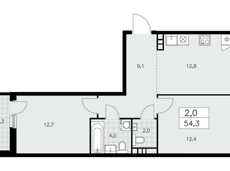 Apartamento 2 habitaciones 54 m² Kommunarka, Rusia