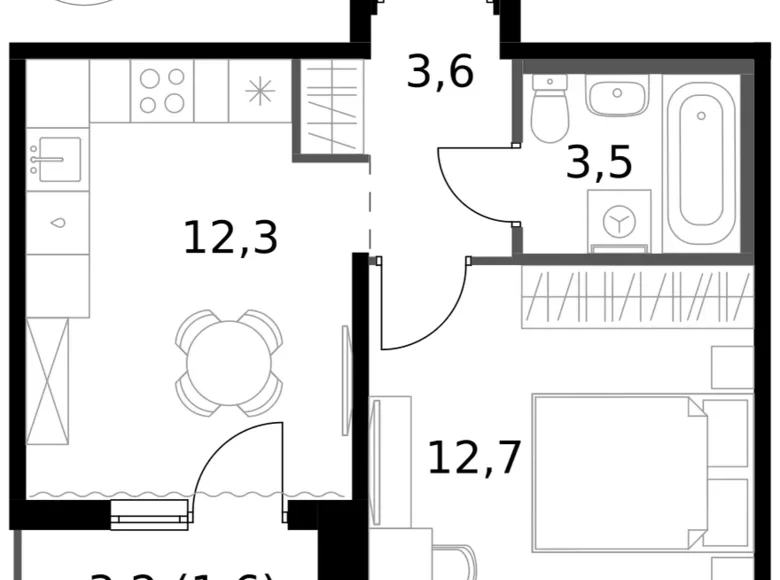Квартира 1 комната 34 м² Ленинский городской округ, Россия