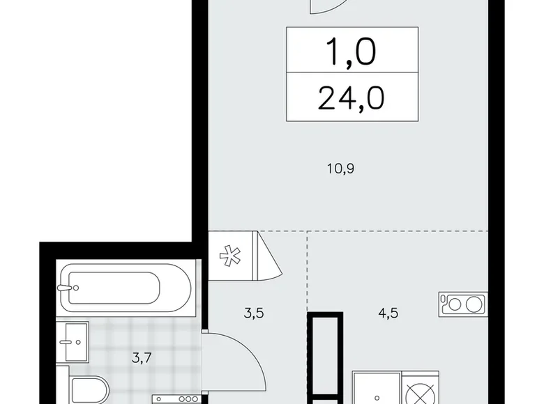 Квартира 1 комната 24 м² район Коммунарка, Россия