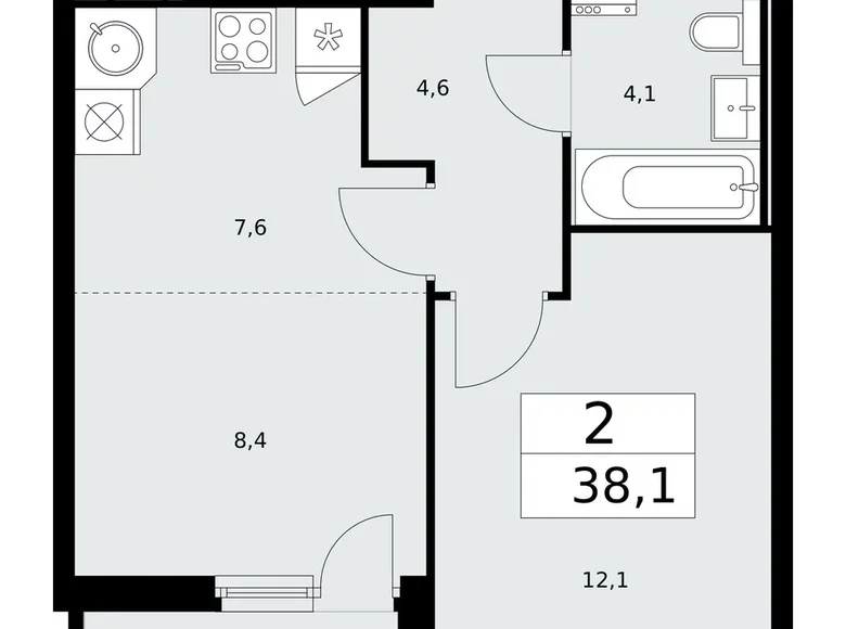 Wohnung 2 zimmer 38 m² Kommunarka, Russland