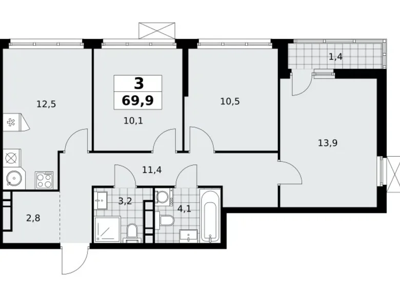 Appartement 3 chambres 70 m² Kommunarka, Russie