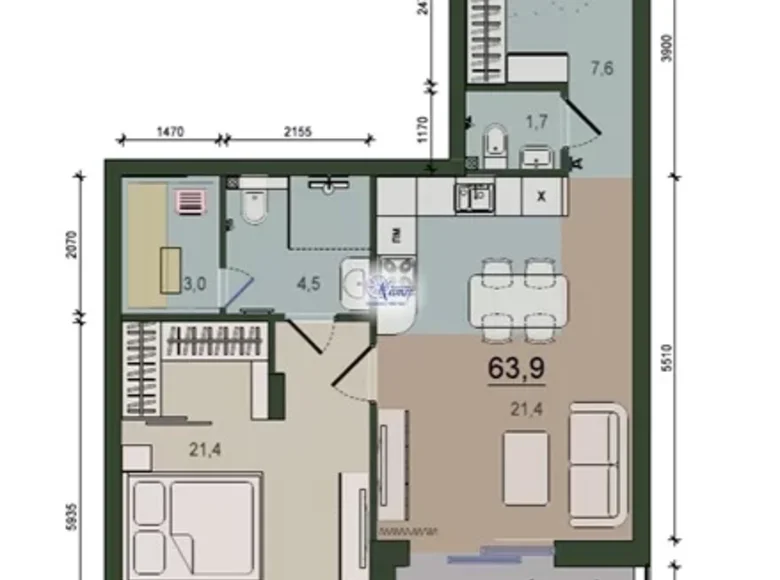 Mieszkanie 1 pokój 64 m² Królewiec, Rosja