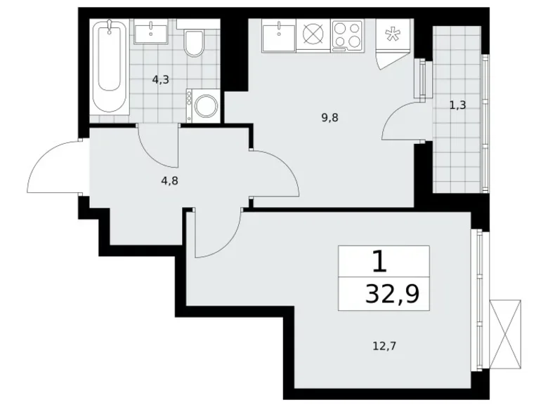 Mieszkanie 1 pokój 33 m² Kommunarka, Rosja