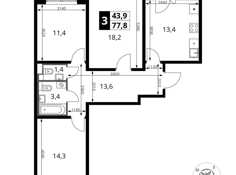 Appartement 3 chambres 78 m² Leninsky District, Russie