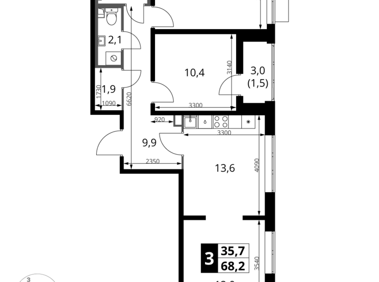 Appartement 3 chambres 68 m² Leninsky District, Russie