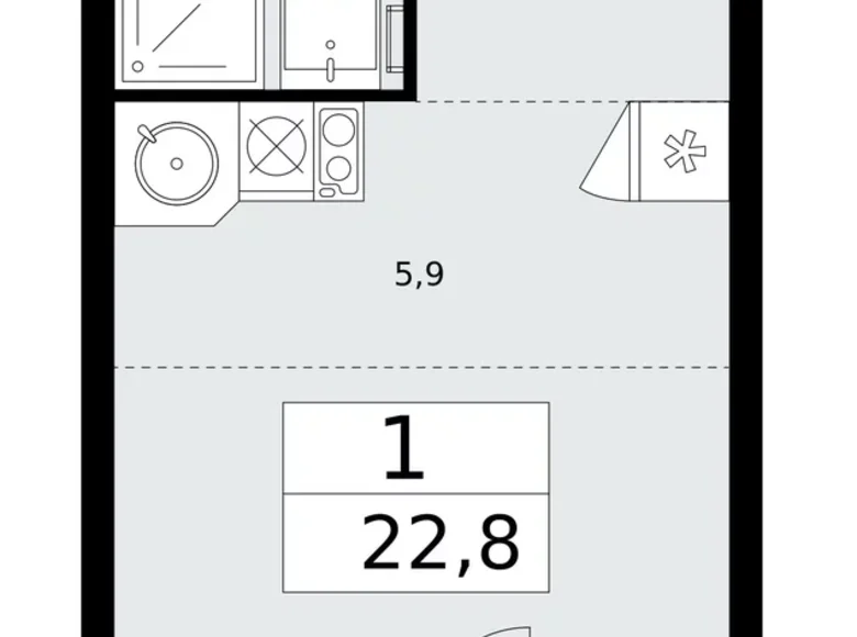 Квартира 1 комната 23 м² район Коммунарка, Россия