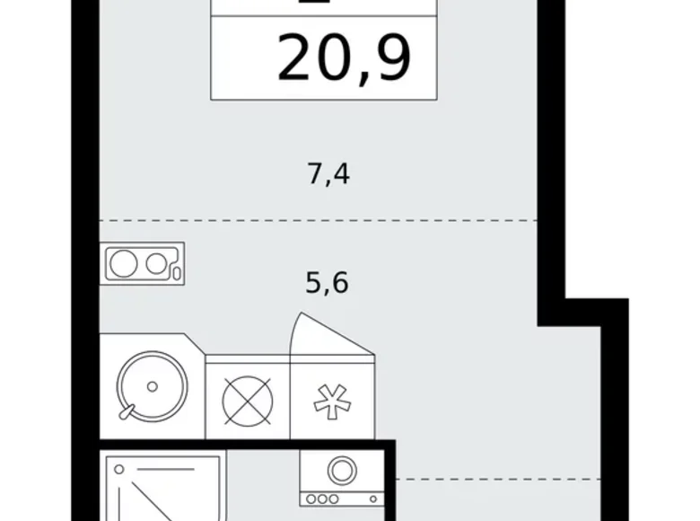 1 room apartment 21 m² Kommunarka, Russia