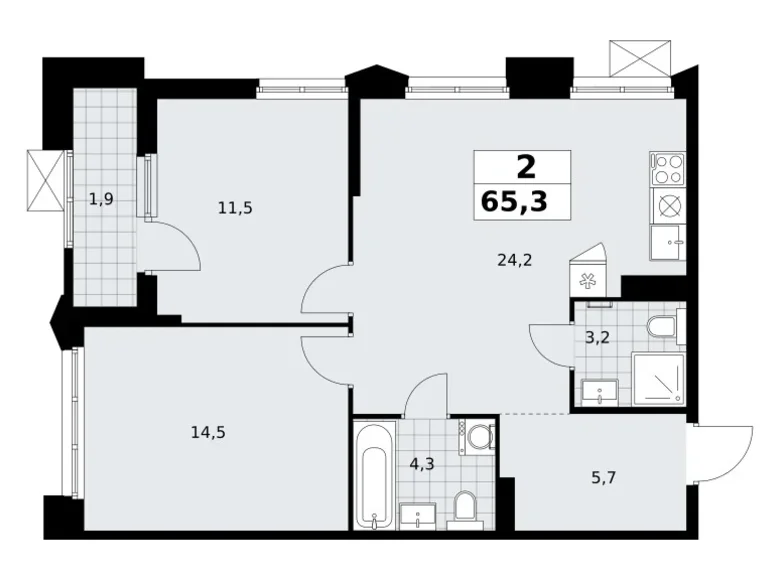 Wohnung 2 zimmer 65 m² Troizk, Russland