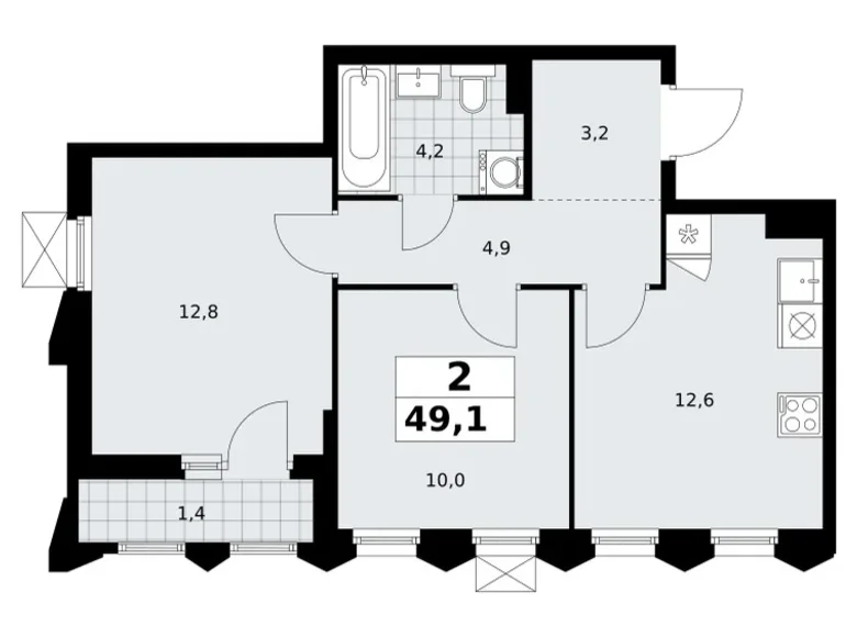 Apartamento 2 habitaciones 49 m² Troitsk, Rusia