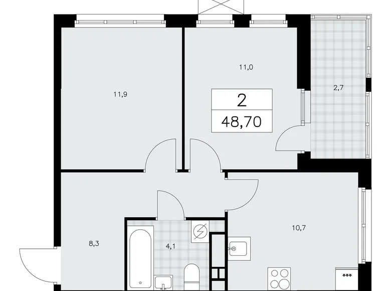 2 room apartment 49 m² Kommunarka, Russia