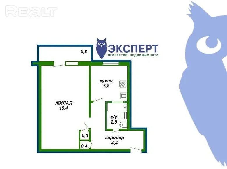 1 room apartment 31 m² Minsk, Belarus