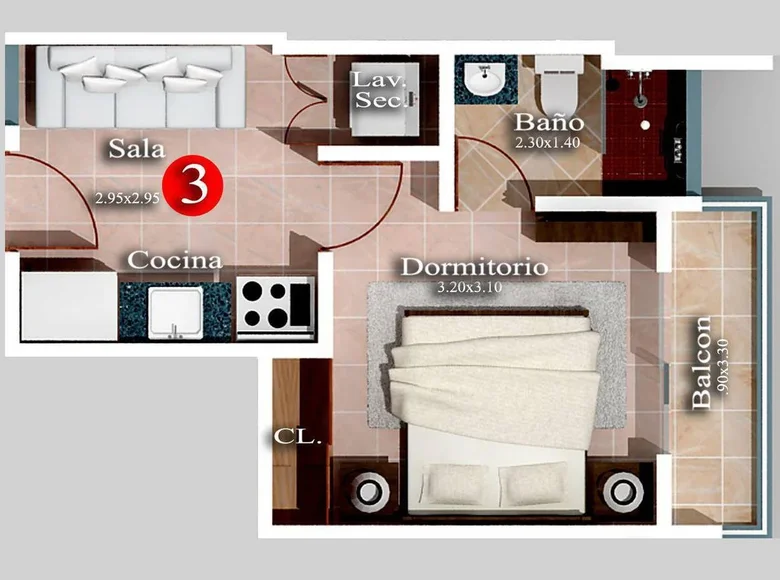 Квартира 1 спальня  Доминиканская Республика, Доминиканская Республика