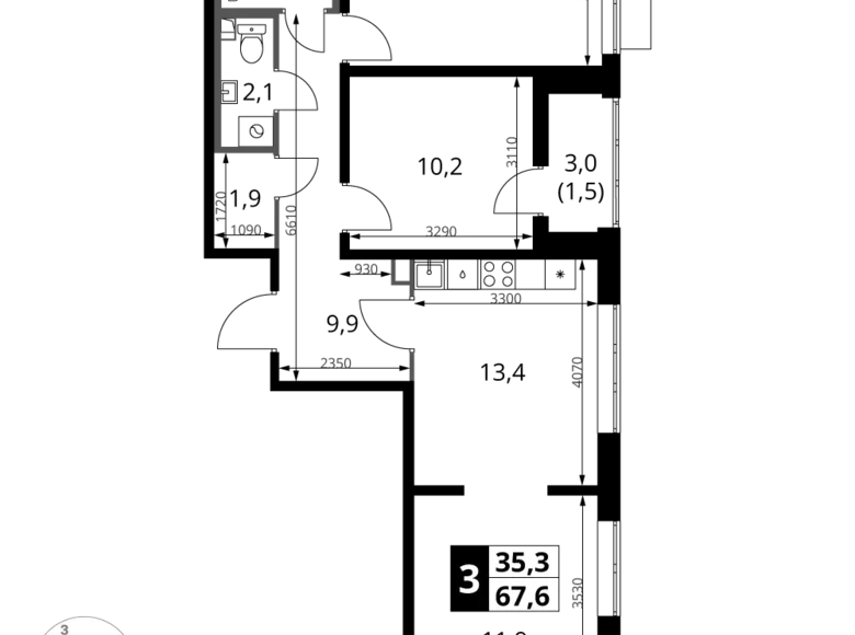 Wohnung 3 zimmer 68 m² Leninsky District, Russland