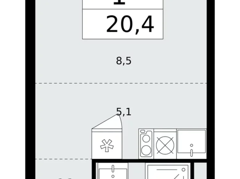 Mieszkanie 1 pokój 20 m² Troick, Rosja