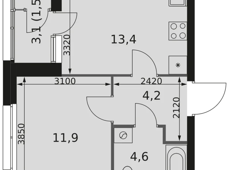 1 room apartment 36 m² Moscow, Russia