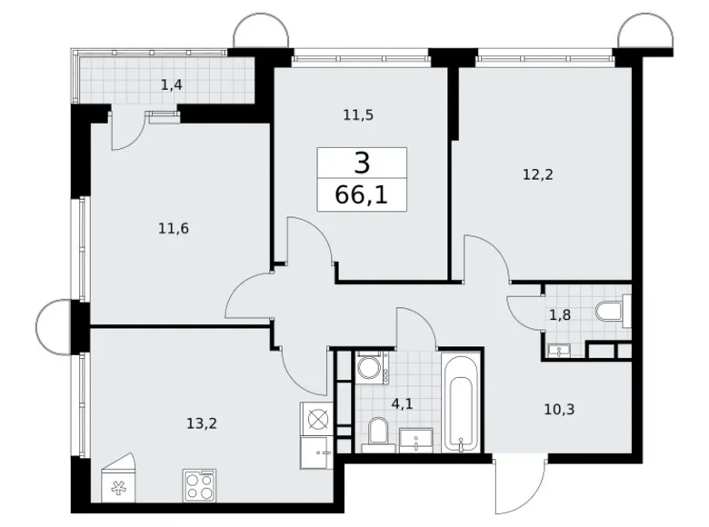 Appartement 3 chambres 66 m² Vnoukovo, Russie
