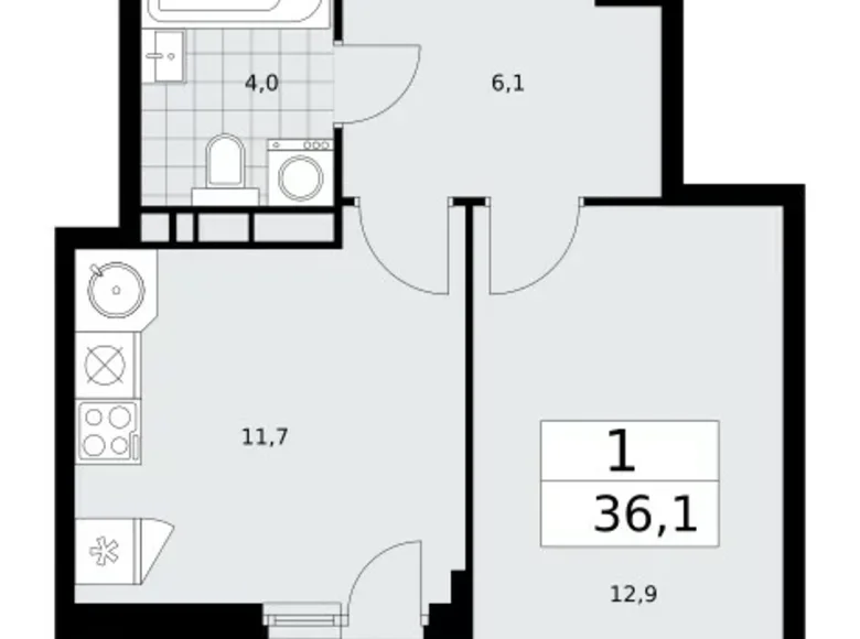 Apartamento 1 habitación 36 m² Kommunarka, Rusia