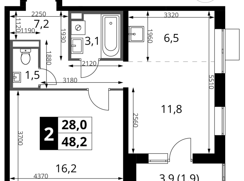 2 room apartment 48 m² Sapronovo, Russia