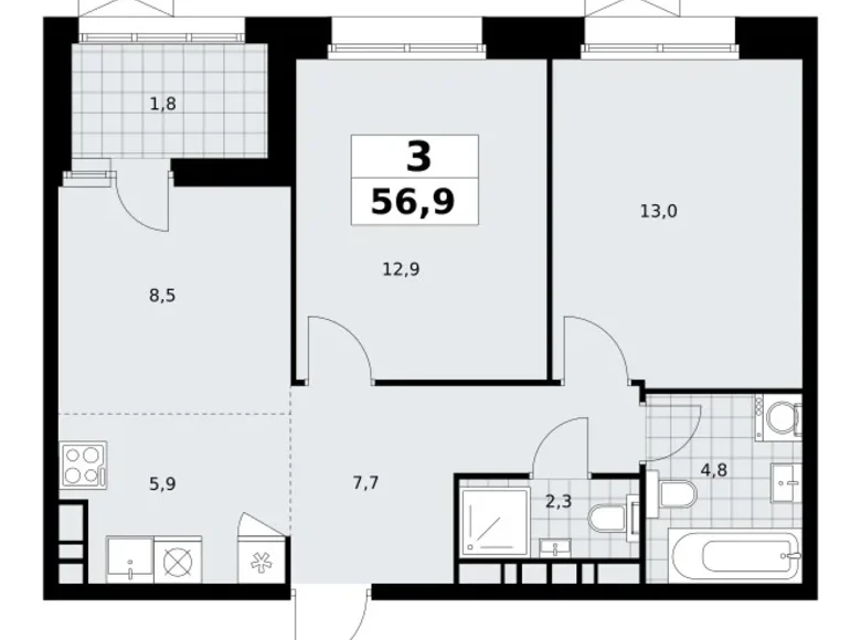 Mieszkanie 3 pokoi 57 m² Kommunarka, Rosja