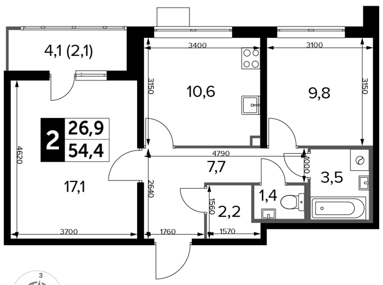 Wohnung 2 zimmer 54 m² Ljuberzy, Russland
