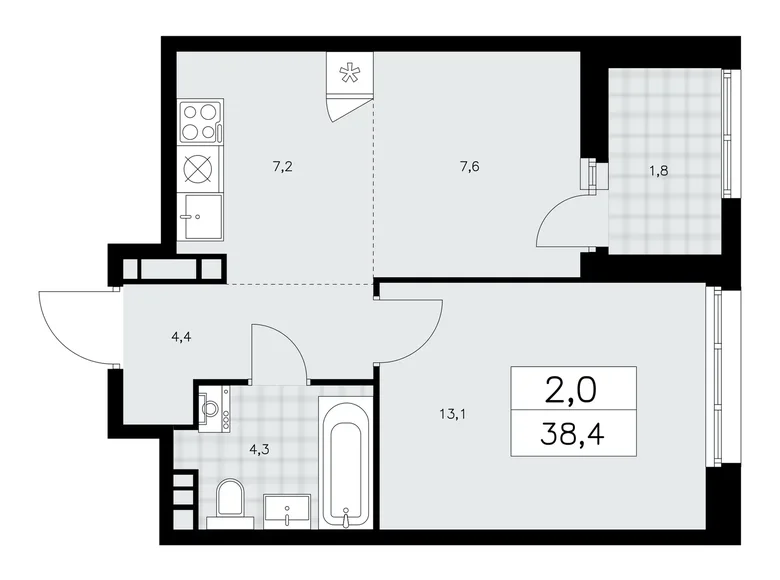 Wohnung 2 zimmer 38 m² Kommunarka, Russland
